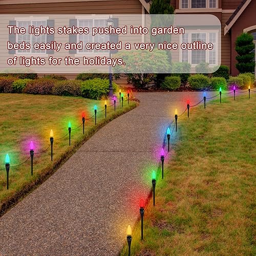 Miniatura 9 de Estacas de luz de Navidad de 10 pulgadas universales para patio, césped, vacaciones, tira de luces C7 C9, estacas de tierra para luces de Navidad al