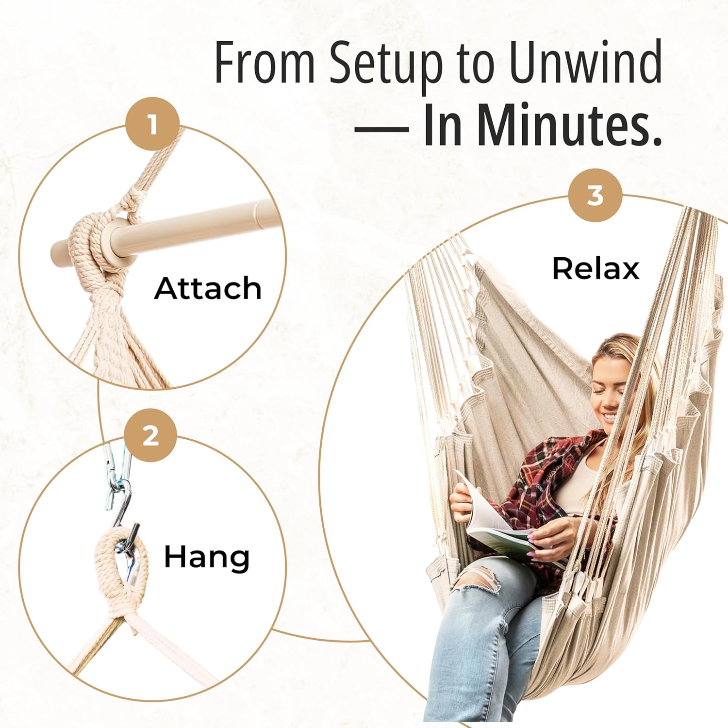 Indoor Hanging Chair for Bedroom, Patio, Porch or Room - Hammock Swing Chair - Outdoor & Indoor Swing for Adults - Quick & Easy Setup with Hardware Kit – Spacious Full Body Support – Holds 440 Lbs - Image 3