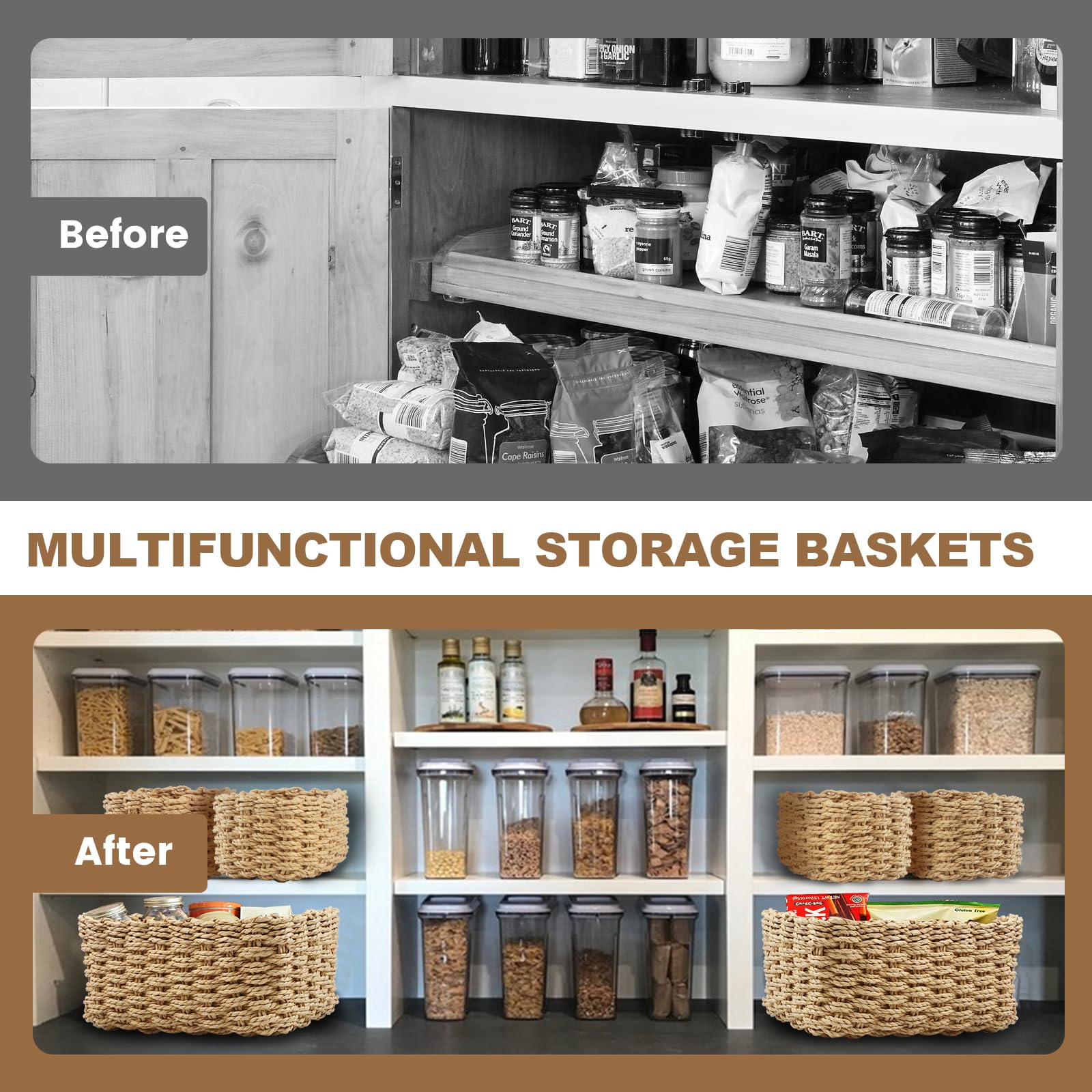 OUTBROS Lot De 3 Panier De Rangeent En Osier, Corbeille Organisateur