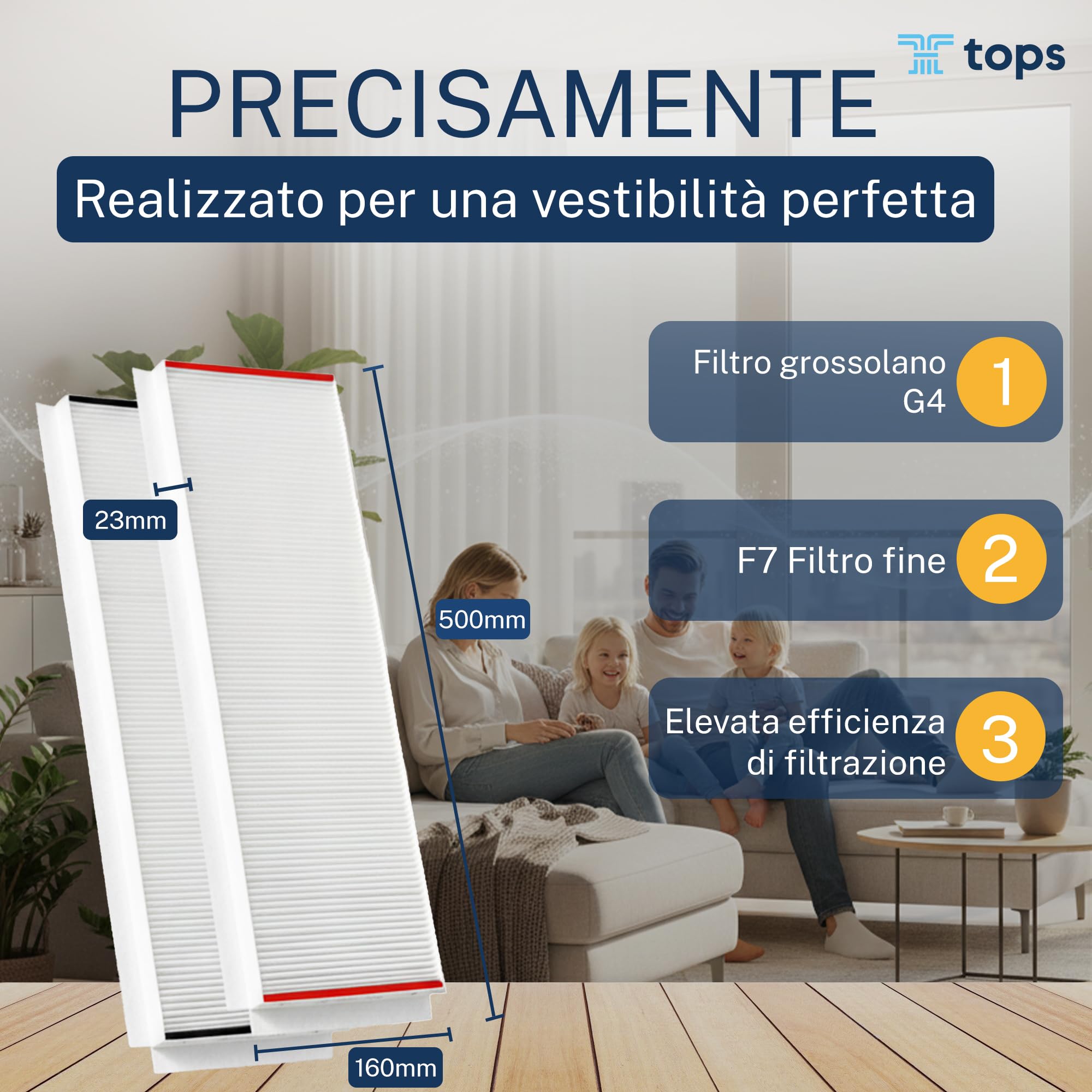 Tops Filtri per Zehnder ComfoAir Q350/450/600 | 4x Zehnder Filtri G4 F7 | Filtri Zehnder | Sostituisce l'Originale Zehnder 400502013