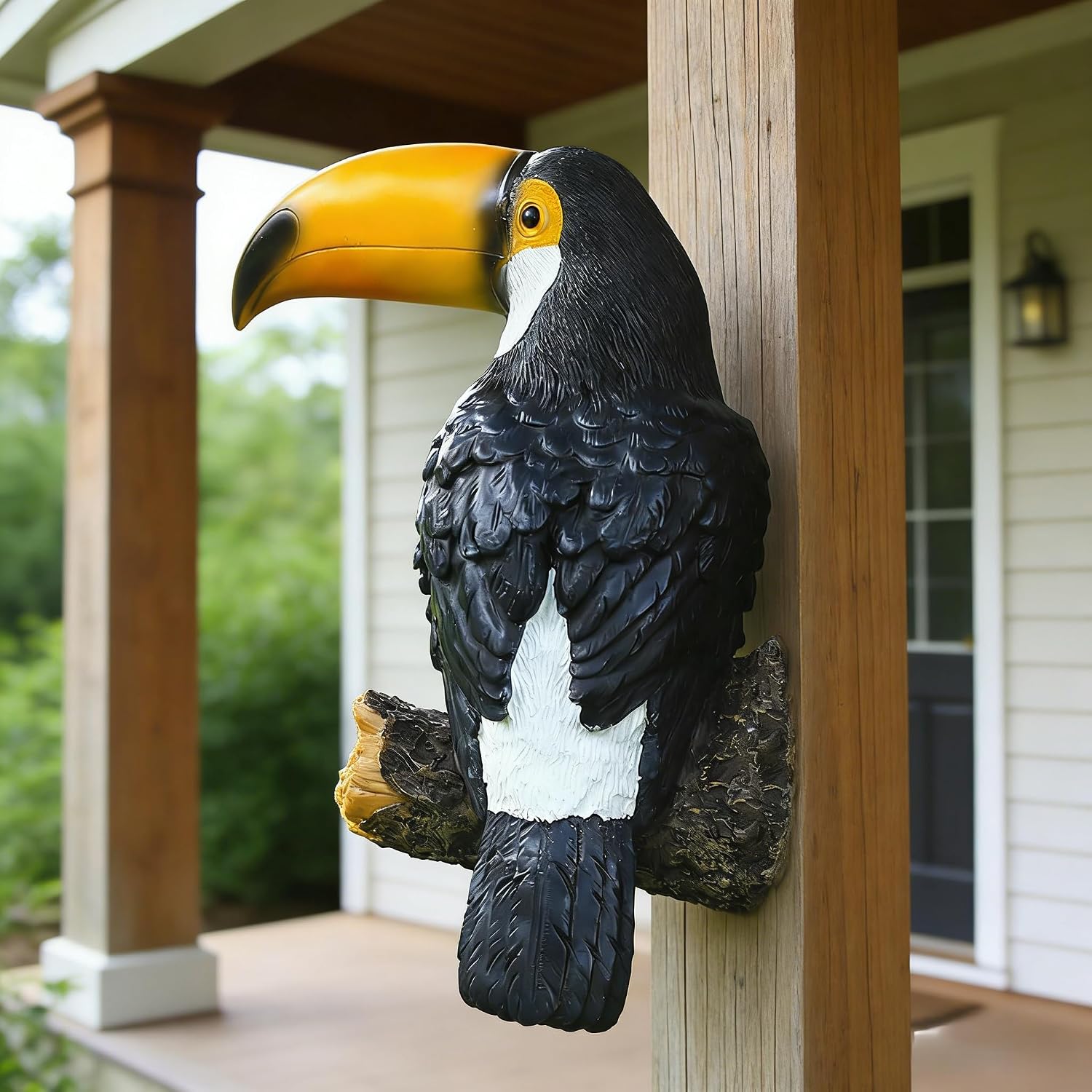 Tropical Toucan Statue Outdoor Decor,11.4''(H) Hanging Toco Toucan Statue for Home Porch Patio Door,Resin Lifelike Toucan Sculpture Garden Yard Tree Wall Ornaments
