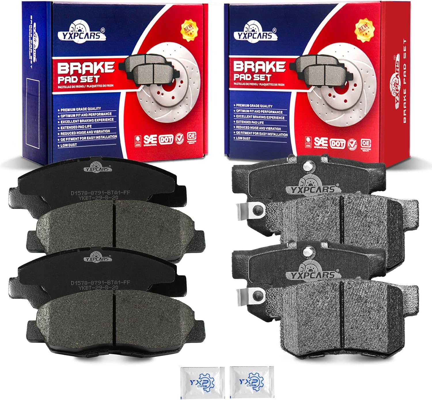 Front and Rear Ceramic Disc Brake Pads Set Replacement for Honda Civic 2012 2013 2014 2015