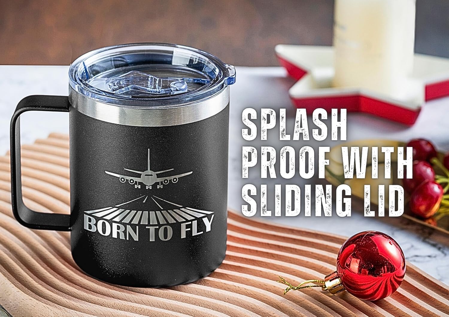Onebttl Pilot Aviation Gift for Men - 12oz Stainless Steel Coffee Mug With Lid - Airplane Gift for Aviator, Christmas, Laser Logo, Born to Fly - Image 4