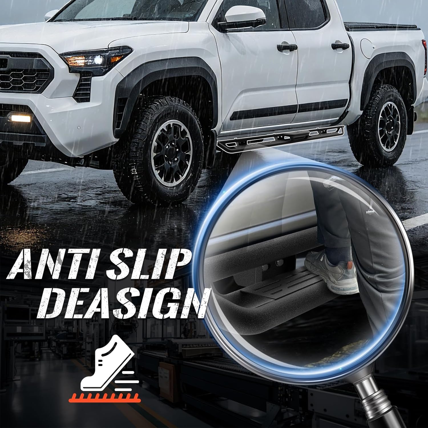 Running Boards Side Steps Compatible with 2024 2025 2026 Toyota Tacoma Crew Cab, Black Powder Coated Steel, Bolt-on Nerf Bar