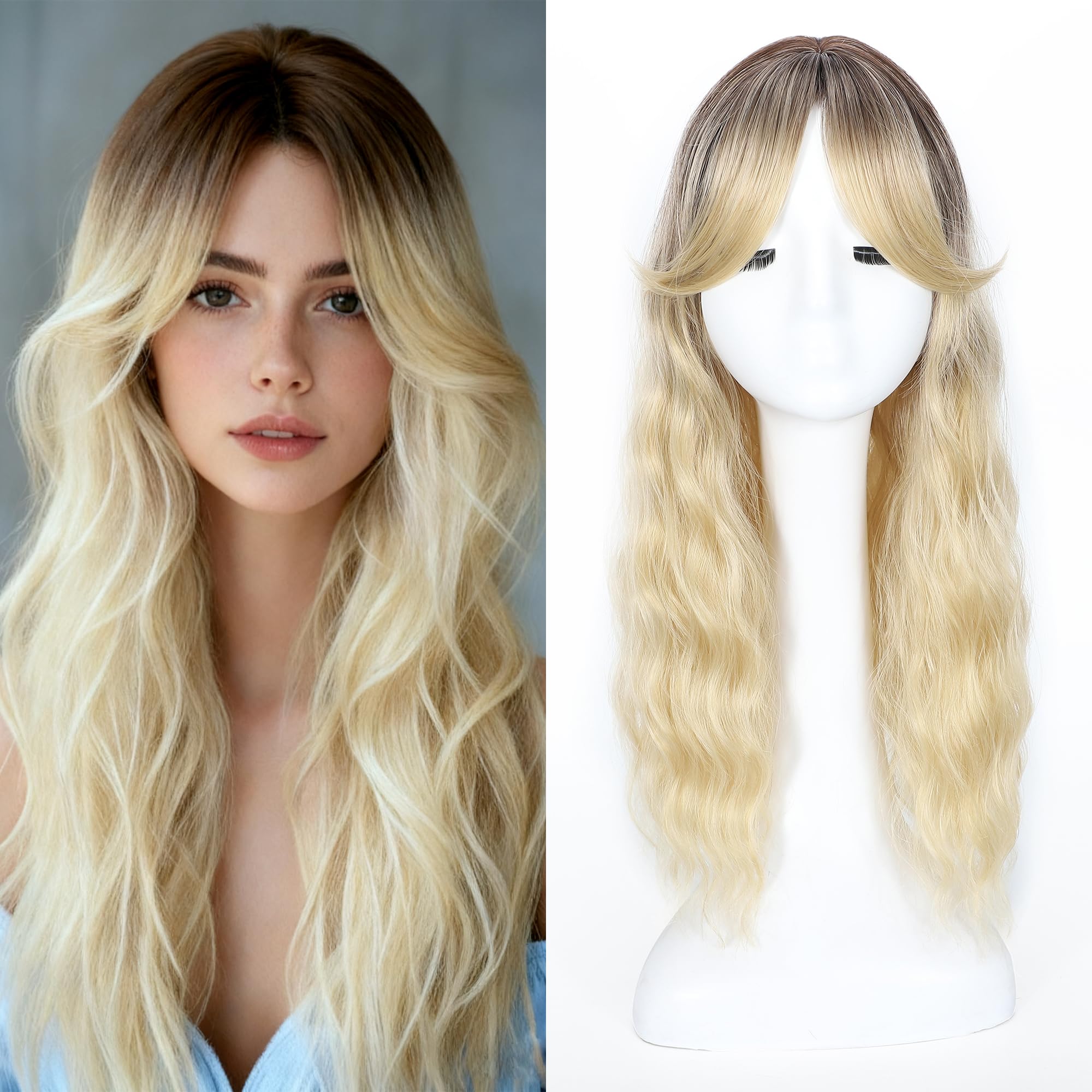 Ailsa 20'' Long Wavy Hair Toppers for Women with Thinning Hair 360° Full Cover Natural Fluffy Toppers Hair Pieces with Side Bangs Easy to Use