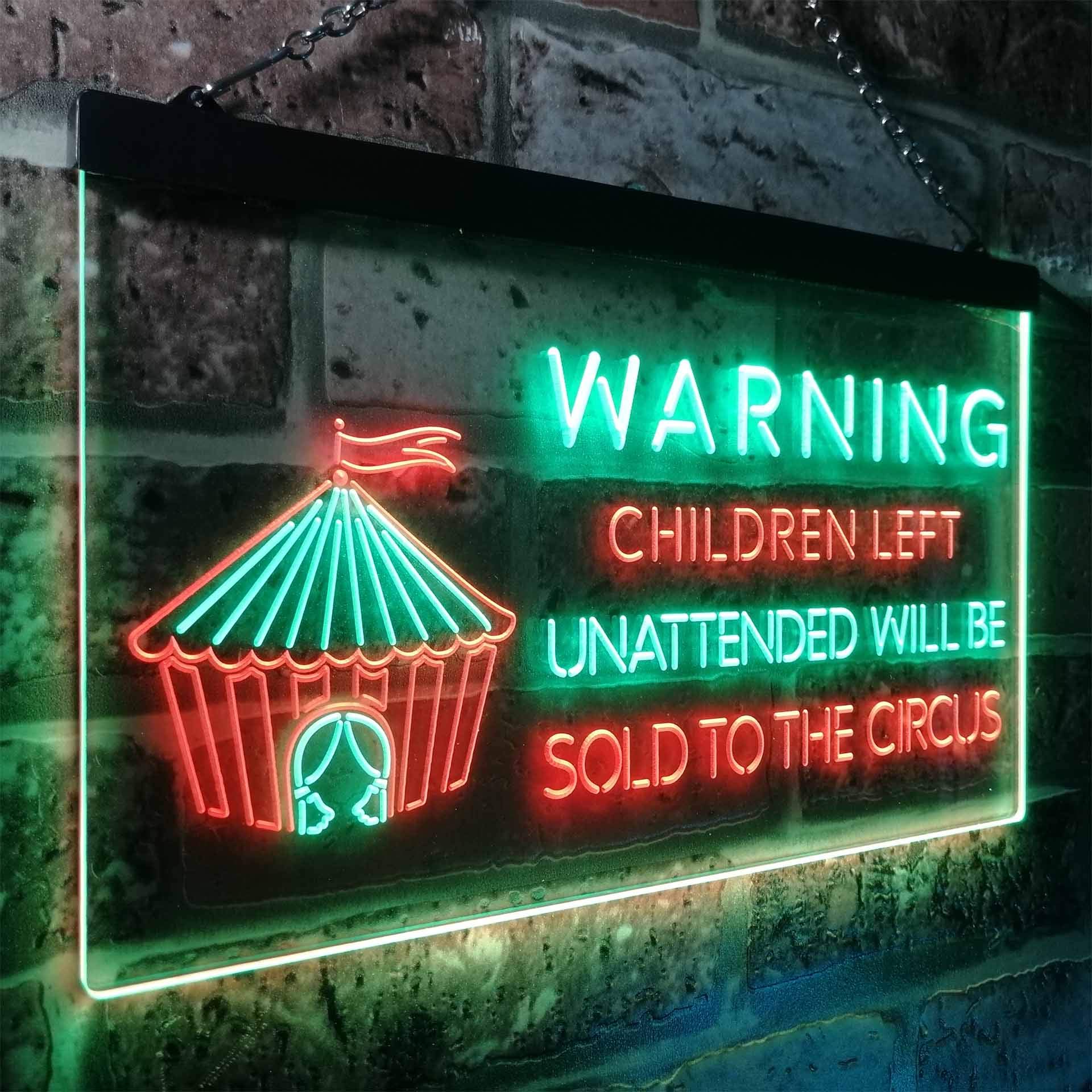 ADVPRO Children Left Unattended Sold to Circus Warning Dual Color LED Enseigne Lumineuse Neon Sign Vert et Rouge 600 x 400mm st6s64-i3421-gr