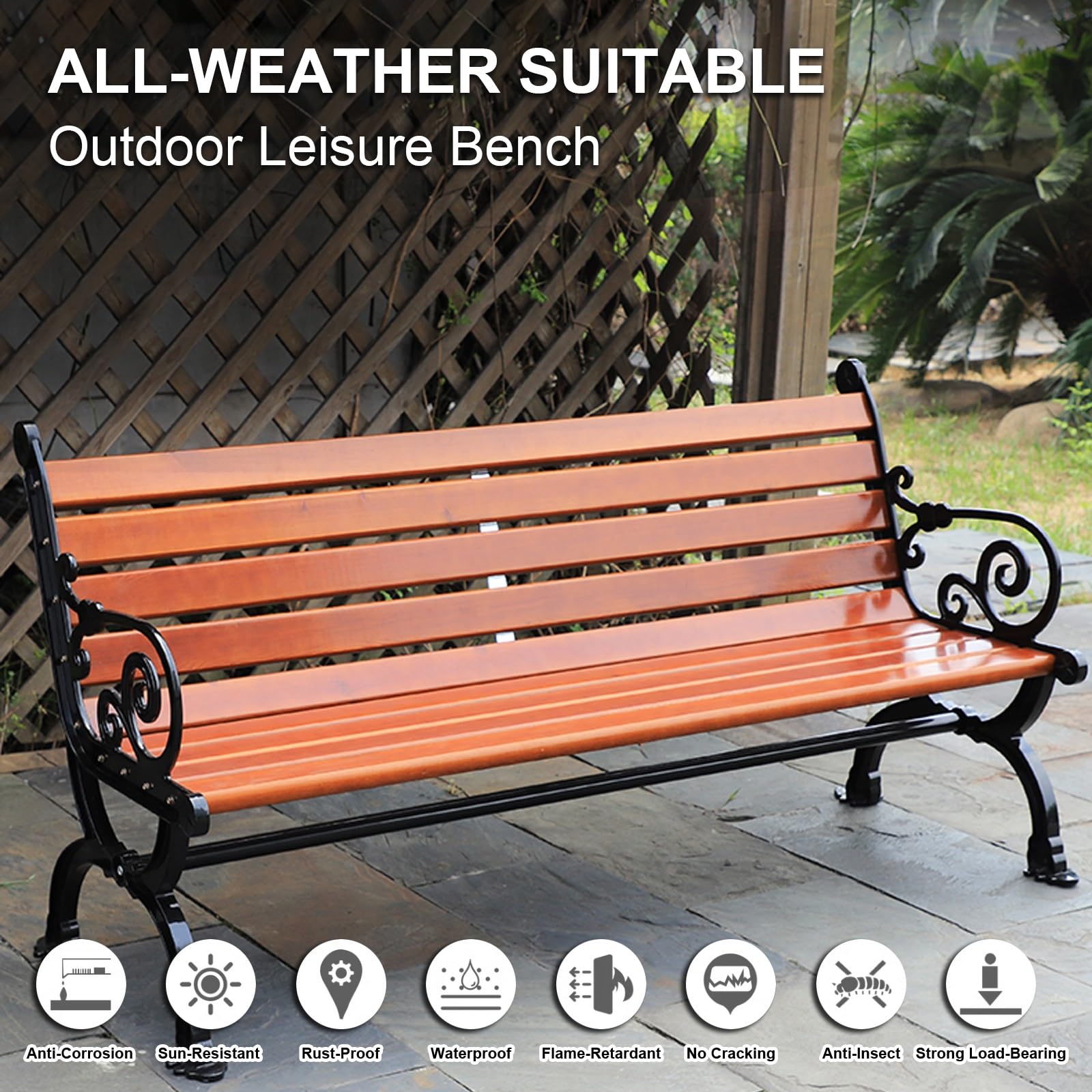 Panca da Esterno in Metallo Resistente alle Intemperie, Panche da Giardino per Esterni per Patio, Prato, Cortile, Balcone, capacità 2-3 Adulti(150cm/59in)