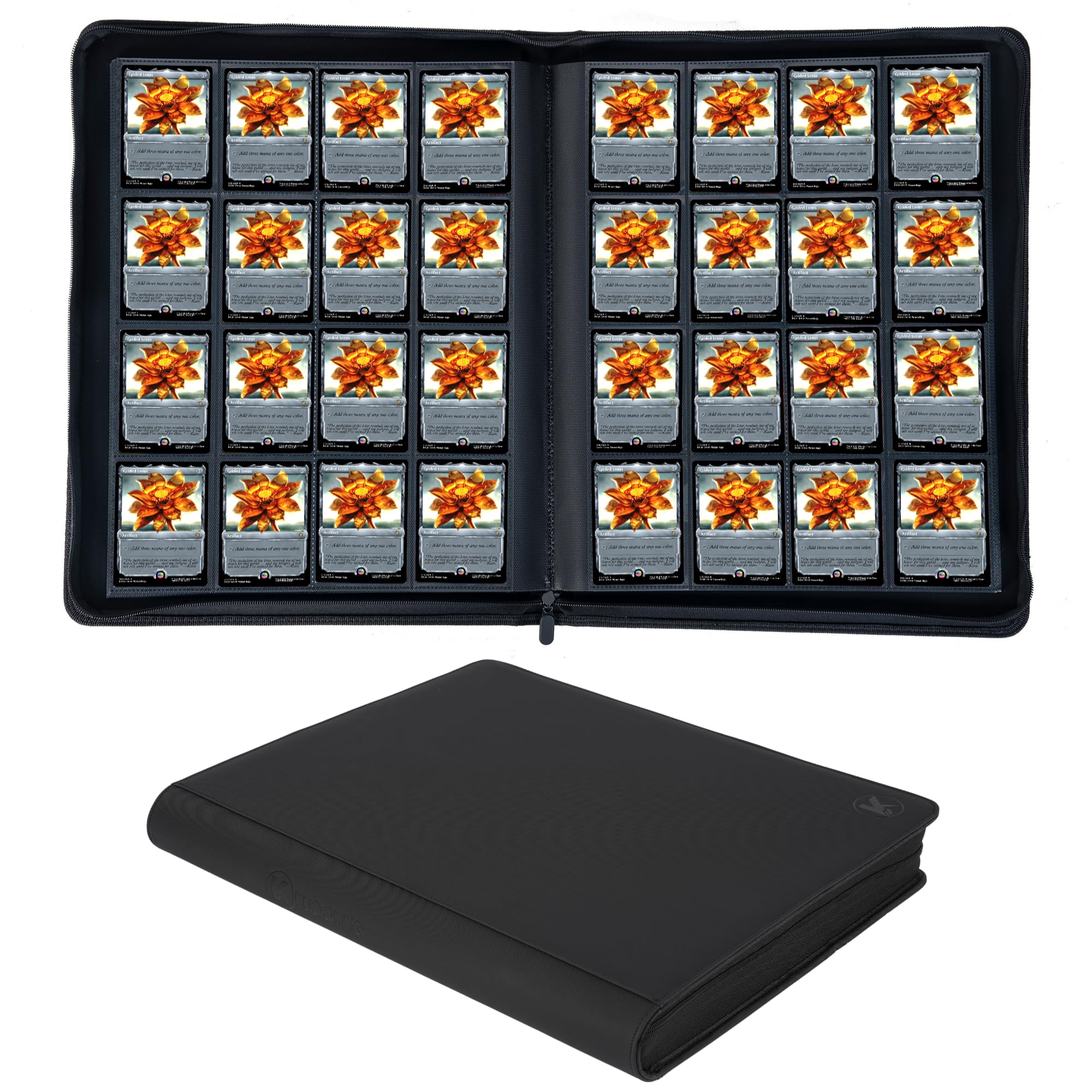 KUOOKING 1600+ Pockets Trading Card Binder, 16-Pocket Card Ablum Compatible with MTG,Sports Cards & Other Standard Size Trading Card (BLACK)
