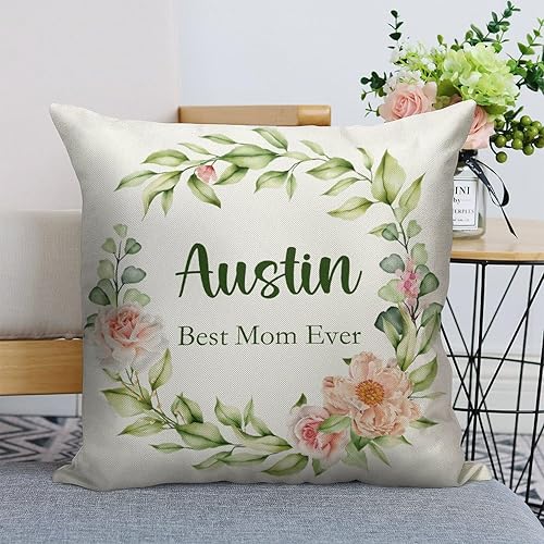 Miniatura 6 de Custom Pillow with Name,Printed in USA,18"x18" Personalized Linen Pillow Cover for Mom, Custom Gifts for Mother's Day (Style-3)