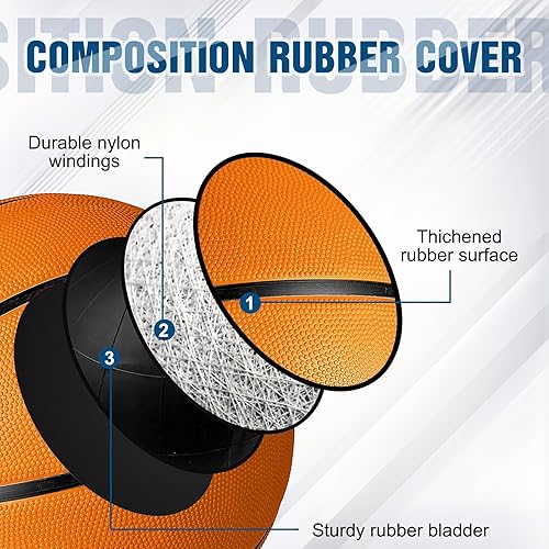 Miniatura 4 de Jenaai 6 pelotas de baloncesto de goma de tamaño oficial, bolas de calle multicolor con bomba de inflador, juego de baloncesto liso para adultos y