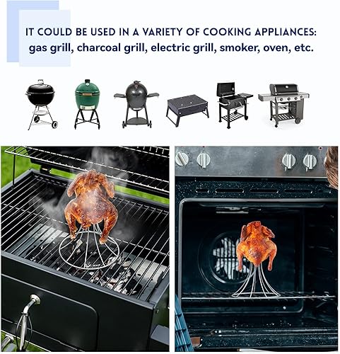 Miniatura 6 de Skyflame Soporte para pollo para latas de cerveza para ahumadores y parrillas, paquete de 2 estantes de acero inoxidable para asar y asar a la