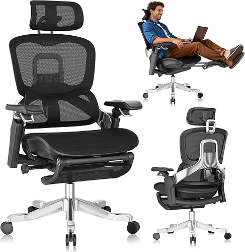 GABRYLLY Silla de oficina ergonómica, silla de escritorio con respaldo alto con reposacabezas, brazos abatibles, bloqueo de inclinación de 90-120 y