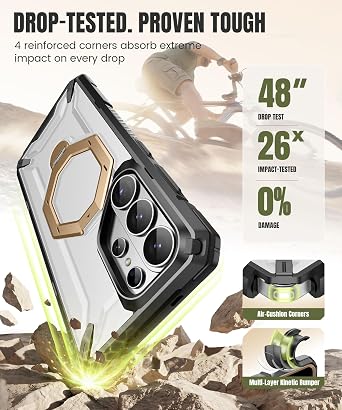 TONGATE for Samsung Galaxy S26 Ultra Case with 360 Spin Magnetic Stand, Compatible with MagSafe, Built-in Screen Protector & Belt Clip, Non-Slip Military Grade Protection Case for S26 Ultra, Gold