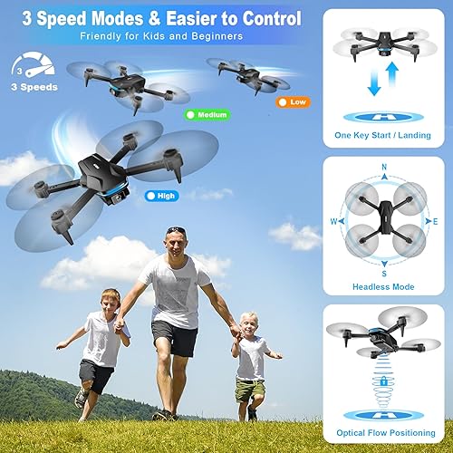 Miniatura 3 de Dron con cámara 1080P HD FPV Drone plegable para principiantes y niños, cuadricóptero con control de gestos de voz con estuche de transporte,