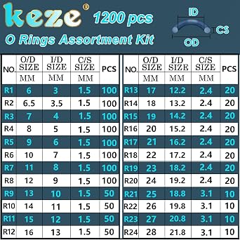 KEZE 1200 PCS 24 Size Universal Rubber O-Ring Assortment Kit with 4-Piece Precision Pick and Hook Set and 11Pcs Precision Pick & Hook Set for O Rings Faucet Automotive Hydraulic Pipe Repair