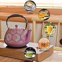 Vista 3 de Cast Iron Teapot, 40oz Tea Kettle with Infuser for Stove Top, Sakura Design Japanese Tea Pot for Loose Leaf Coated with Enameled Interior, Silicone