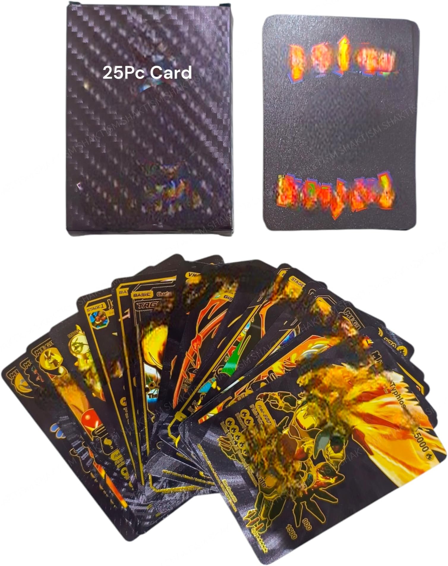 SHAKTISM Poke Collectible Card Game Trading Card Game Water Proof Booster Pack Set, V Series, Vmax GX Rare, Gold Foil, Collectible Foil Cards (Black 25Pc)