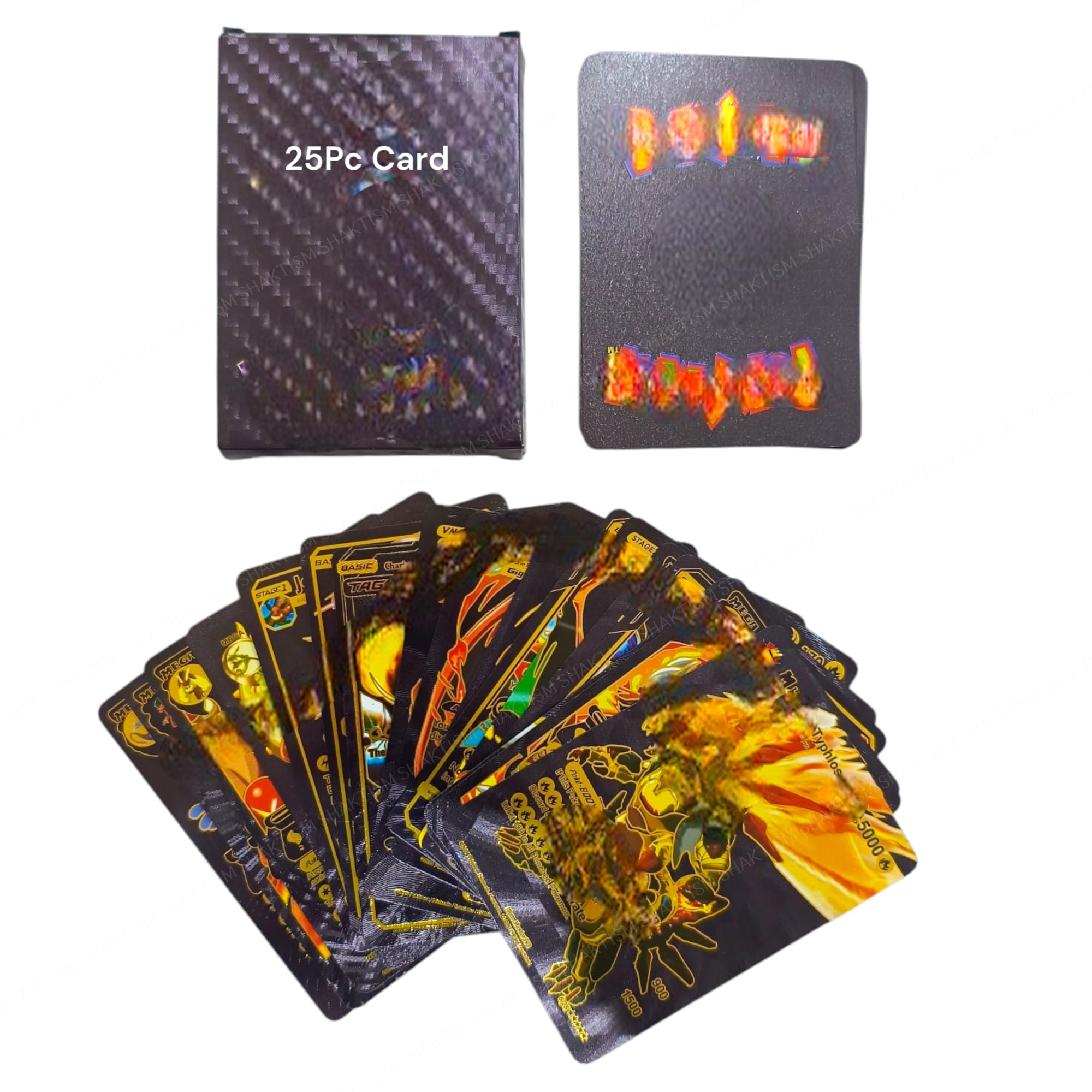 SHAKTISM Poke Collectible Card Game Trading Card Game Water Proof Booster Pack Set, V Series, Vmax GX Rare, Gold Foil, Collectible Foil Cards (Black 25Pc)