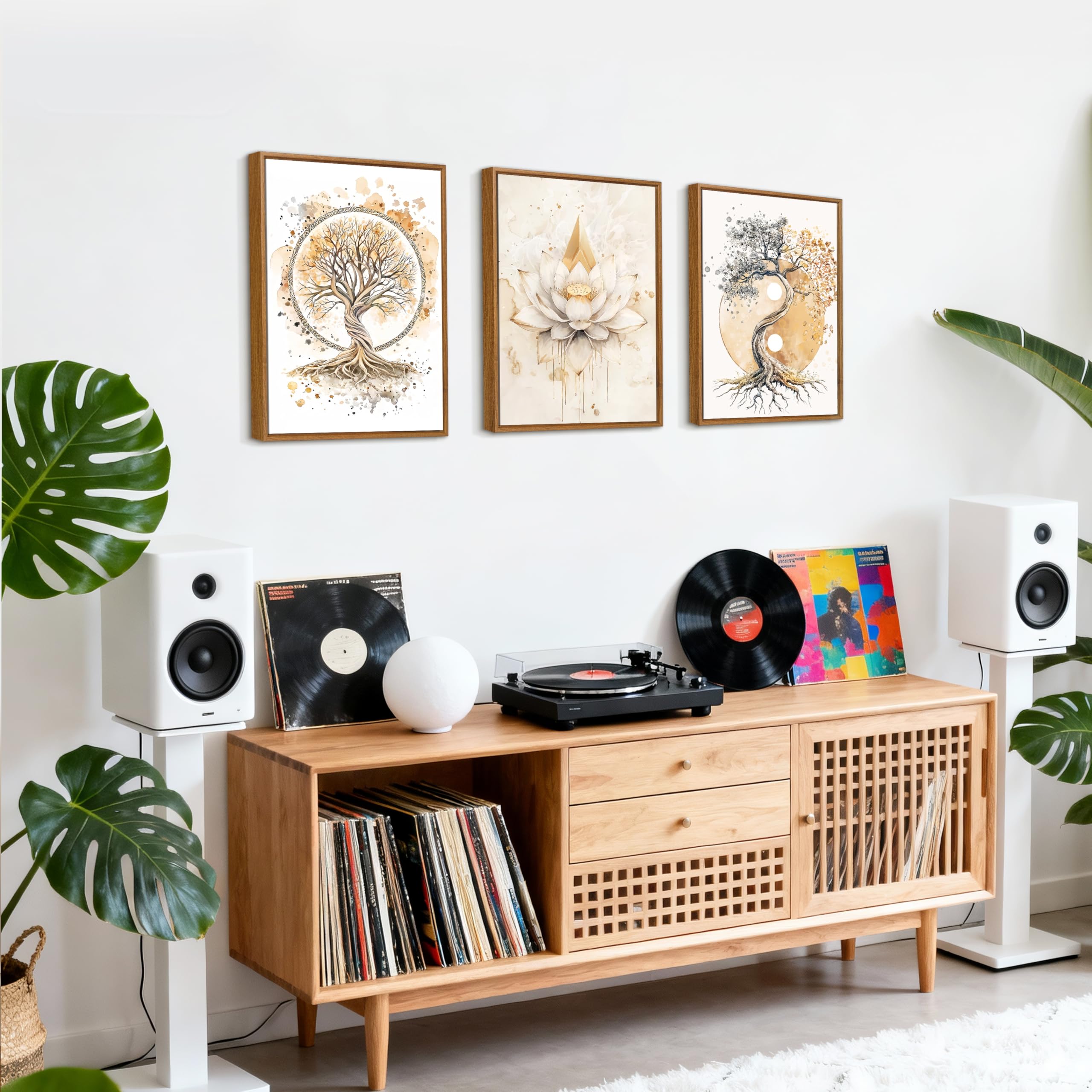 3 Pcs Wooden Framed Canvas Wall Art Set Bohemian Sage Green Canvas Prints Poster Geometric Line Beige Green Pictures for Living Room Bedroom Dinning Room Hallway Stairs Wall Decor 30x40cm x3pcs — view 47
