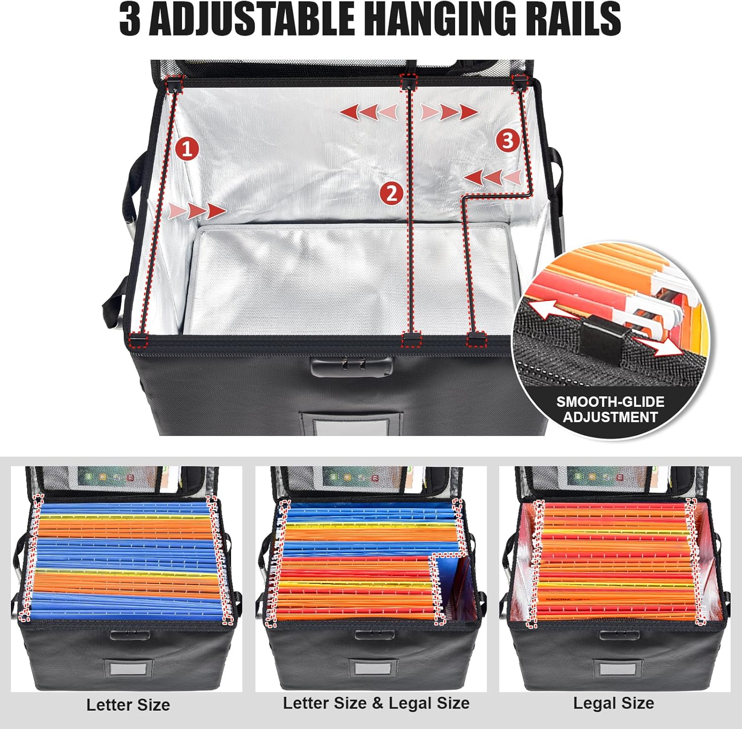 6200°F Upgraded Fireproof Document Box with 10-Layer Heat Decay Structure for Letter Legal Folders Home Office and Business Travel, 60L Portable Organizer with 3 Rails and Lock