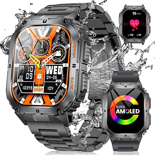 LIGE Military Smart Watch for Men,1.95" AMOLED Screen Always on Smart Watches with 100+ Sport Modes,Heart Rate Tracker, AI Voice400mAh, Smartwatch