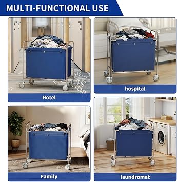 Large Commercial Laundry Cart with Wheels,400L Industrial Laundry Trolley with Armrests and Removable Waterproof Lined Basket,Heavy Duty Rolling Laundry Basket for Laundromats,Hospital and Hetels