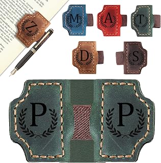 Custom Magnetic Bookmarks with Pen Holder, Personalized 26 Letters Name Initial Leather Bookmark, Leather Book Mark for Men Women Teachers, Readers Book Lovers Gifts (Green, P)