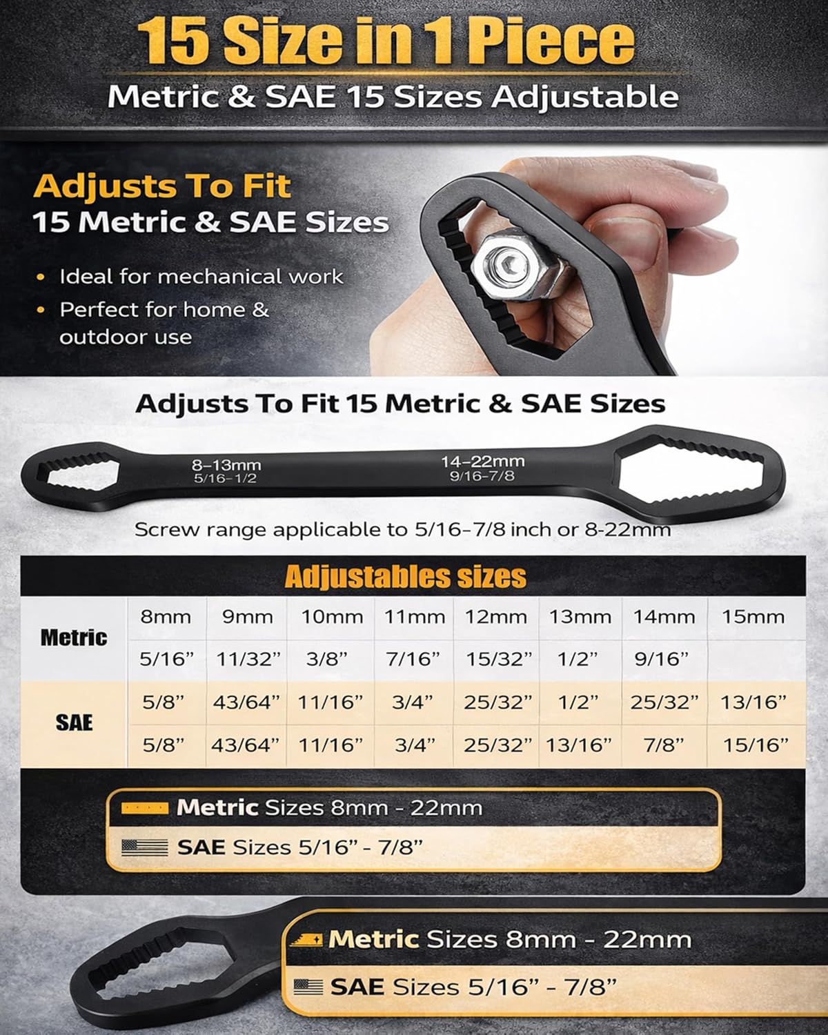 Universal Car Torx Wrench, Universal Self Adjusting Wrench, Double Ended Torx Wrench, Adjustable Double-Sided Wrench, 8-22mm Universal Wrench Receive for Home Car Repair (Set(4pcs))