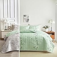 Vista 16 de Juego de edredón reversible de 2 piezas, de ramas grises y blancas con puntos amarillos, tamaño Twin 68 x 86 pulgadas, de microfibra suave, ligera