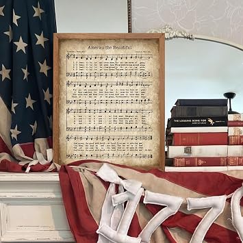Glenmal 4th of July Wall Art America the Beautiful Vintage Sheet Music Wall Decor 13.8 x 11 inch Vintage Patriotic Decoration for 250th Anniversary Independence Day, 4th of July, Memorial Day