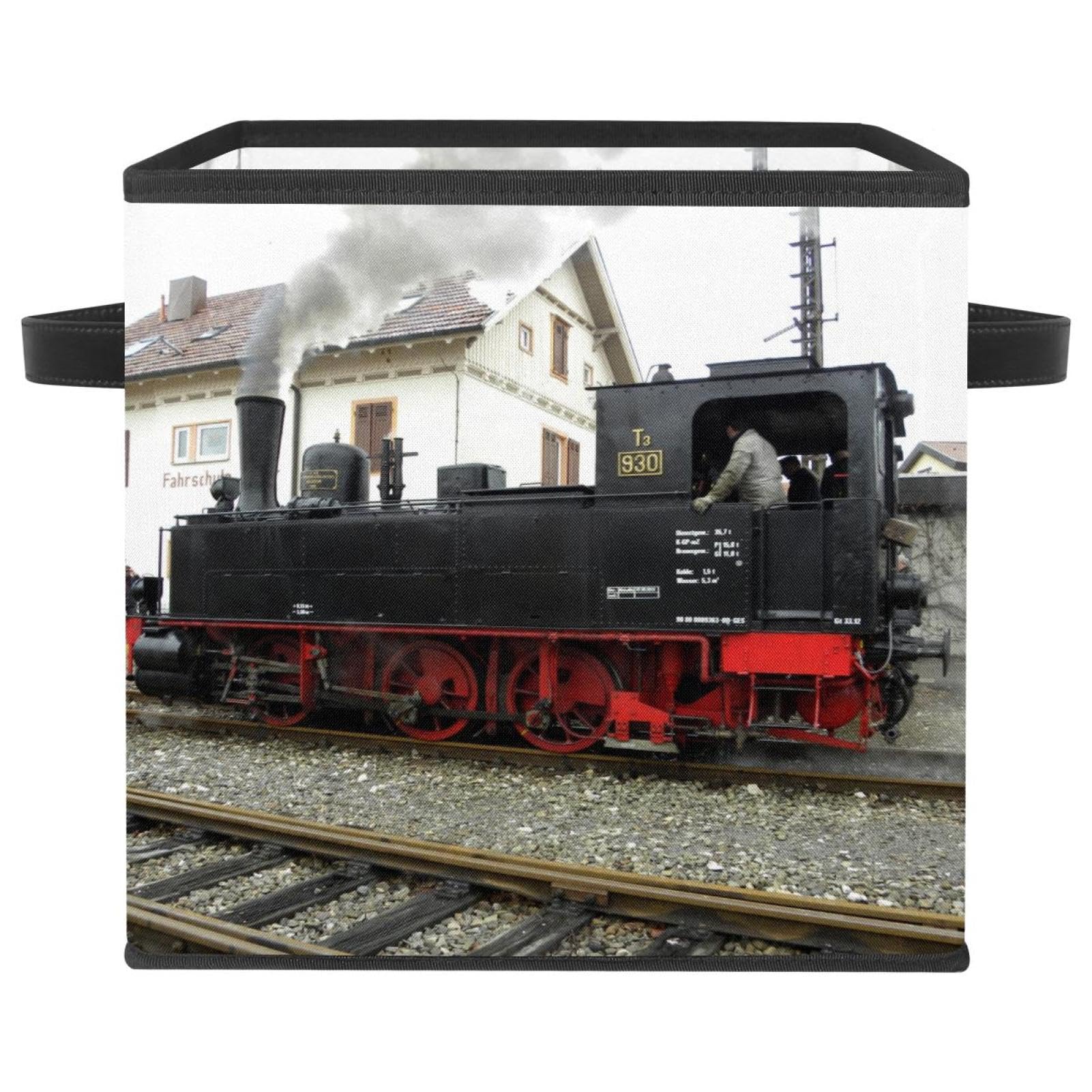 Boîte de rangement pliable train rétro en tissu pour placard et jouets