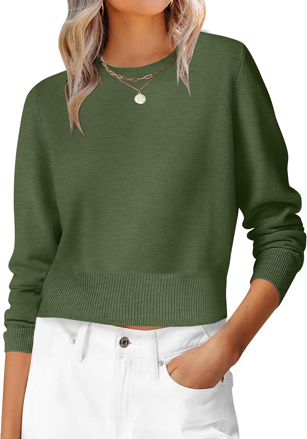 ANRABESS Women’s Long Sleeve Sweaters Cropped Crew Neck Business Casual Light Weight Sweater Tops Fall Fashion Clothes 2025
