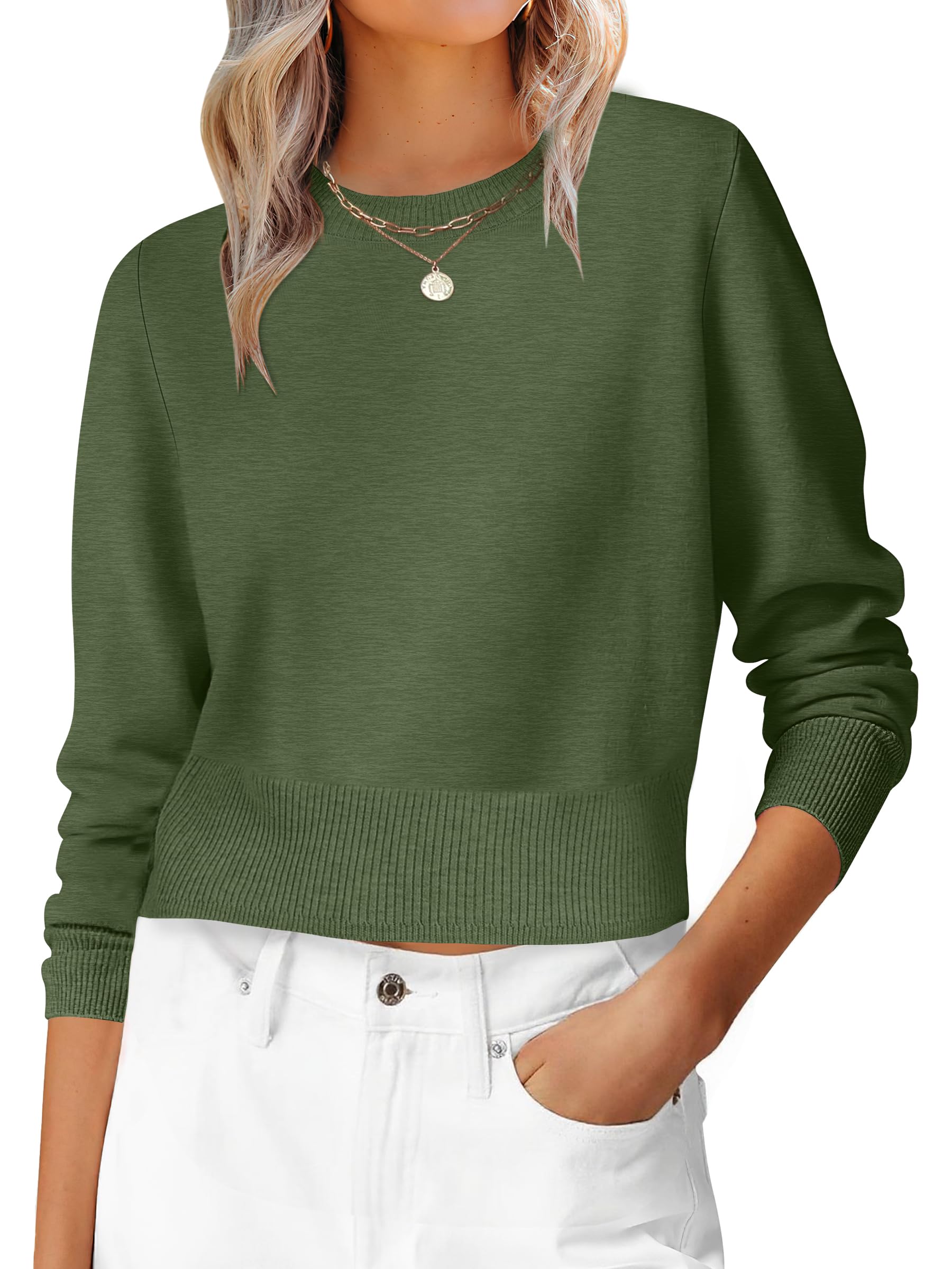 ANRABESS Women’s Long Sleeve Sweaters Cropped Crew Neck | Business Casual Tops,Light Weight Comfy Knit,Pullover ShortSweater,Basic Classic,Fall Fashion Winter Layer Clothes