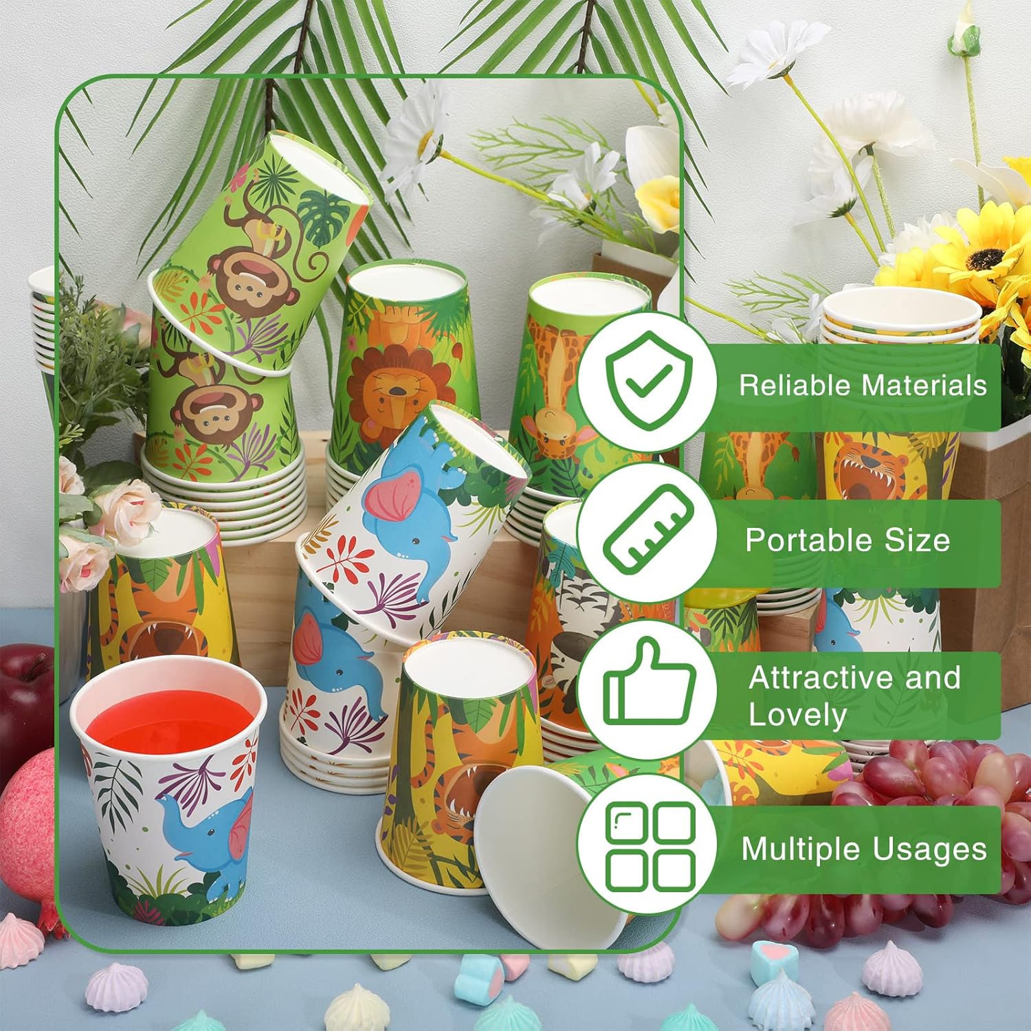 Amyhill 100 Pcs 9oz Paper Disposable Cups for Kids Animals Bathroom Cups Small Colorful for Party Picnic Barbecues Travel Events Hot Cold Drinks - Image 3