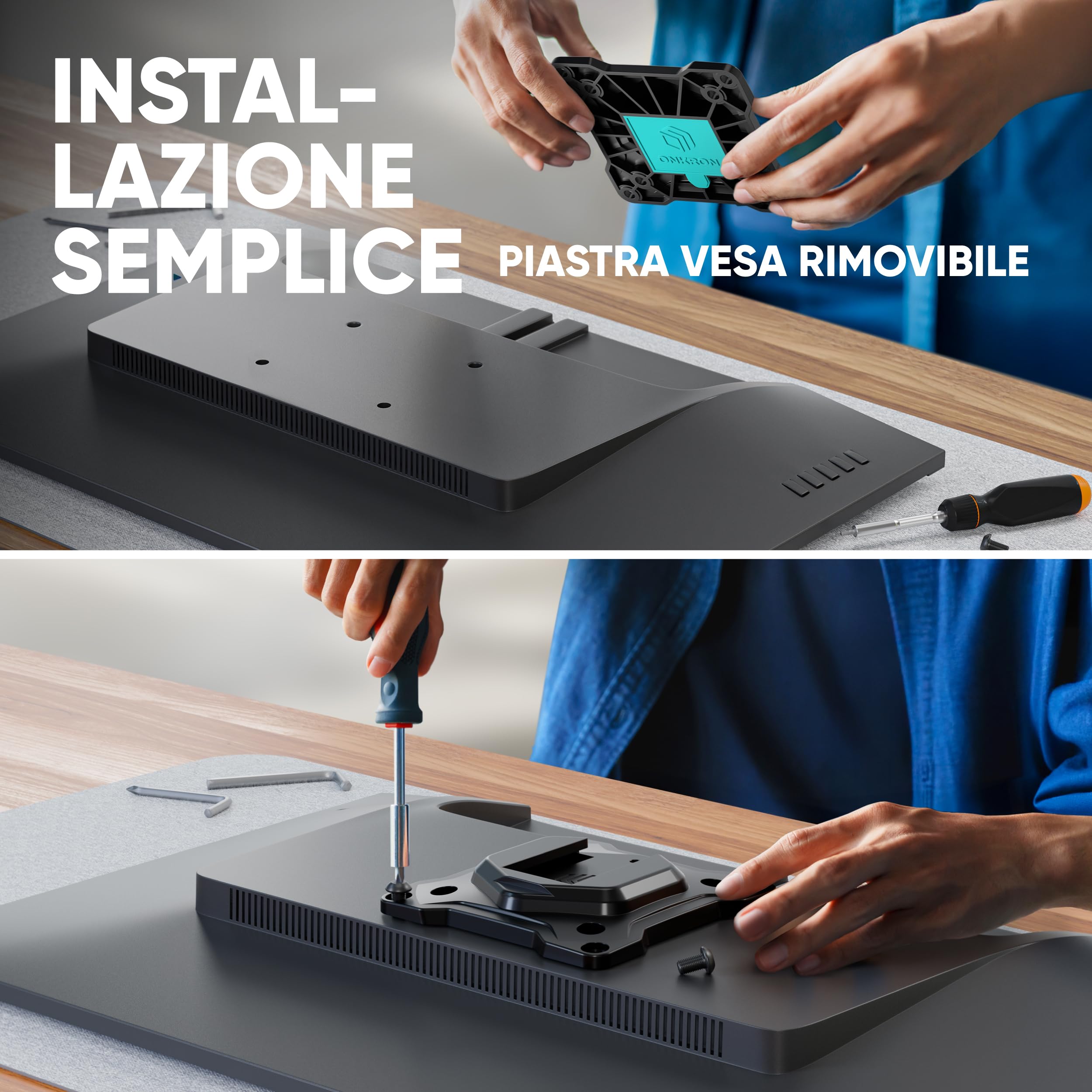 ONKRON Supporto Monitor Scrivania per 3 Schermi 13-32 pollici, Carico totale 24 kg, Braccio Monitor VESA 75x75-100x100 mm, Supporto Schermo PC Scrivania Girevole, Inclinabile, Nero G280-B