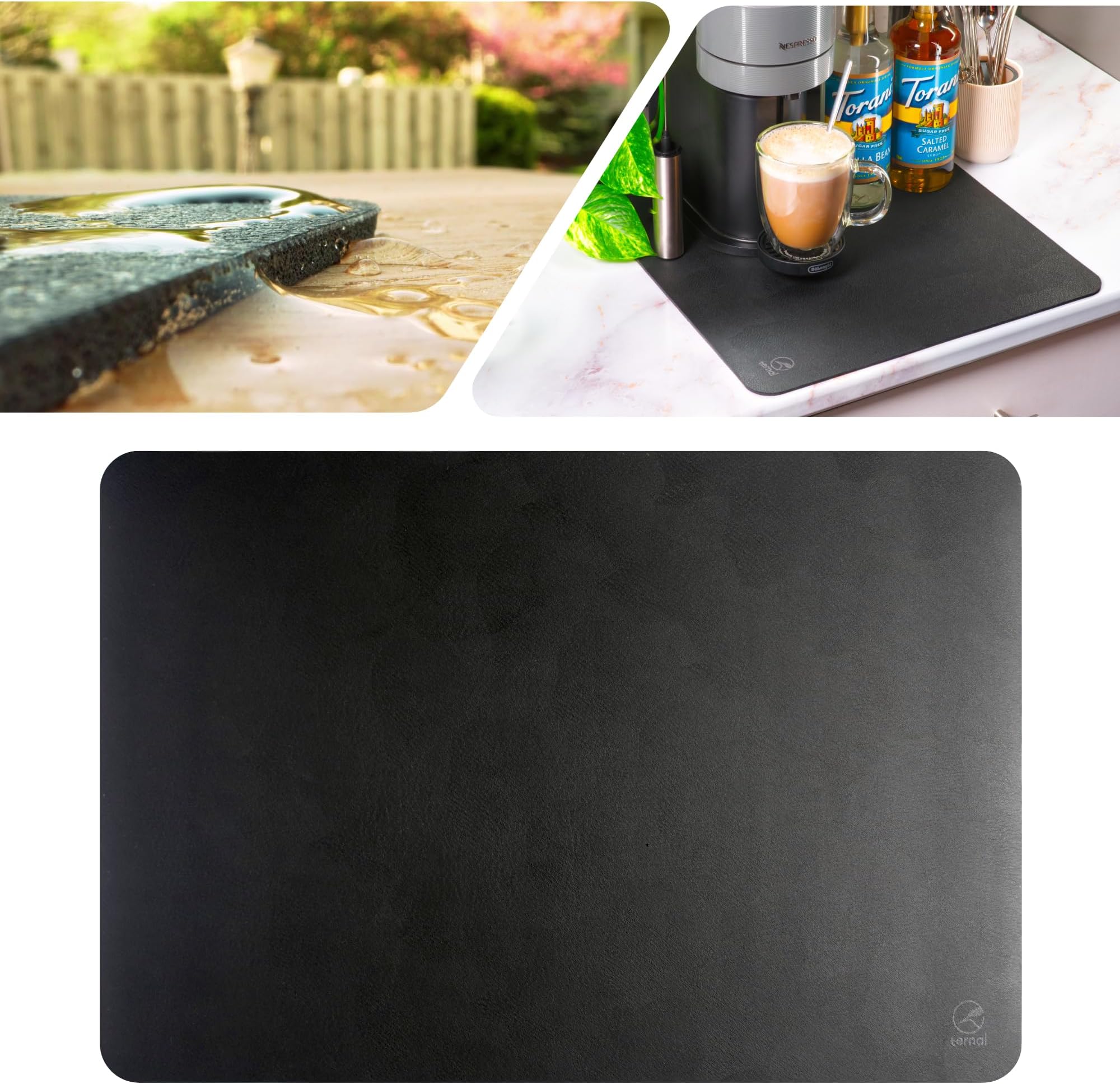 Ternal Dish Drying Mat, Black, Silica & Diatomite, Rectangular, 16x21 Inches, Coffee Bar & Dish Drying Mat