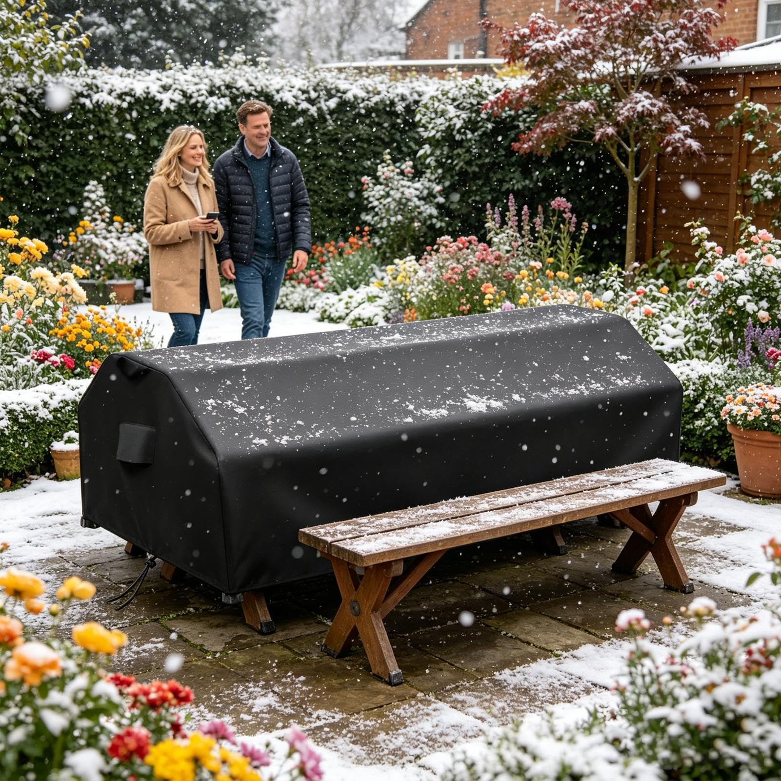 Campingtisch-Abdeckung, winddichte Schutzhülle für Möbel, wasserdichter Schutz für Terrasse, Terrasse und Gartentisch, Picknick-Abdeckung im Freien, Park und Hinterhof, Schutz Garten