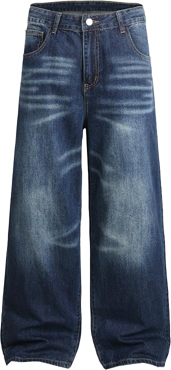 Jeans for Men Baggy Wide Leg Denim Pants Casual Loose Fit Y2K Skater Jeans Vintage Straight Hip Hop Streetwear Trousers
