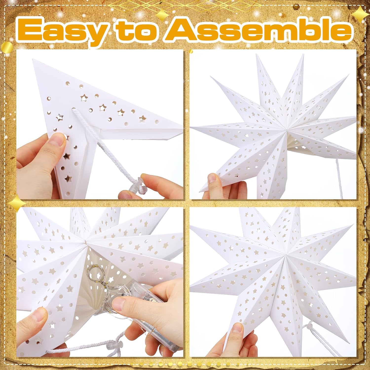 Christmas Snowflake Paper Lantern Xmas Star Lantern Ornaments with 6 LED Light White Hanging Lamp for Xmas Winter Weddings Birthday Holiday Party Decoration(Classic Style)