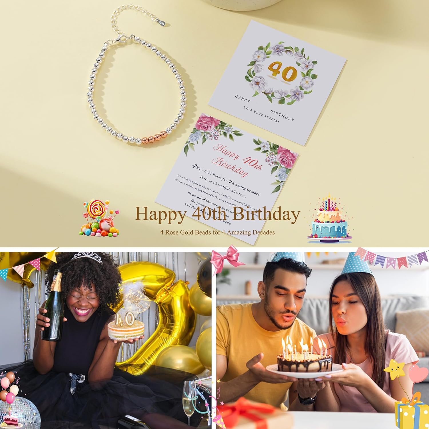 BMMYE 30th 40th 50th 60th 70th Birthday Gifts for Women, 925 Sterling Silver Bracelet for Women with Cards Adjustable 4mm Silver Bead Bracelet Birthday Gifts for women Jewellery for Mum Grandma - Image 2