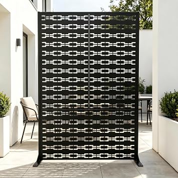 SnugNiture Metal Privacy Screen, 72" H 47" W Weather Resistant Outdoor Privacy Panels for Balconies, Patios & Pools Black Check