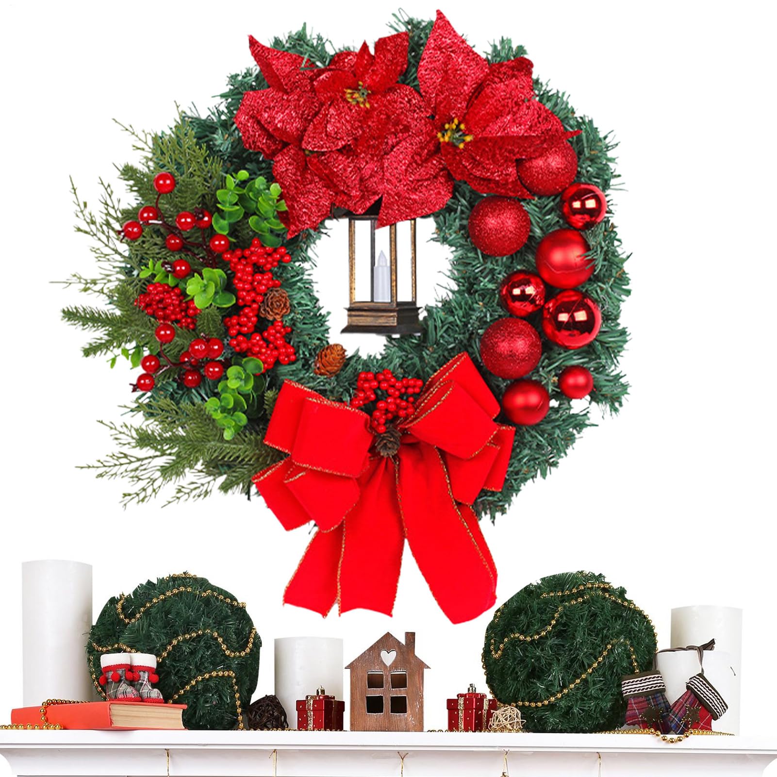 Couronne de Noël avec éclairage pour illuminer une entrée sombre facilement