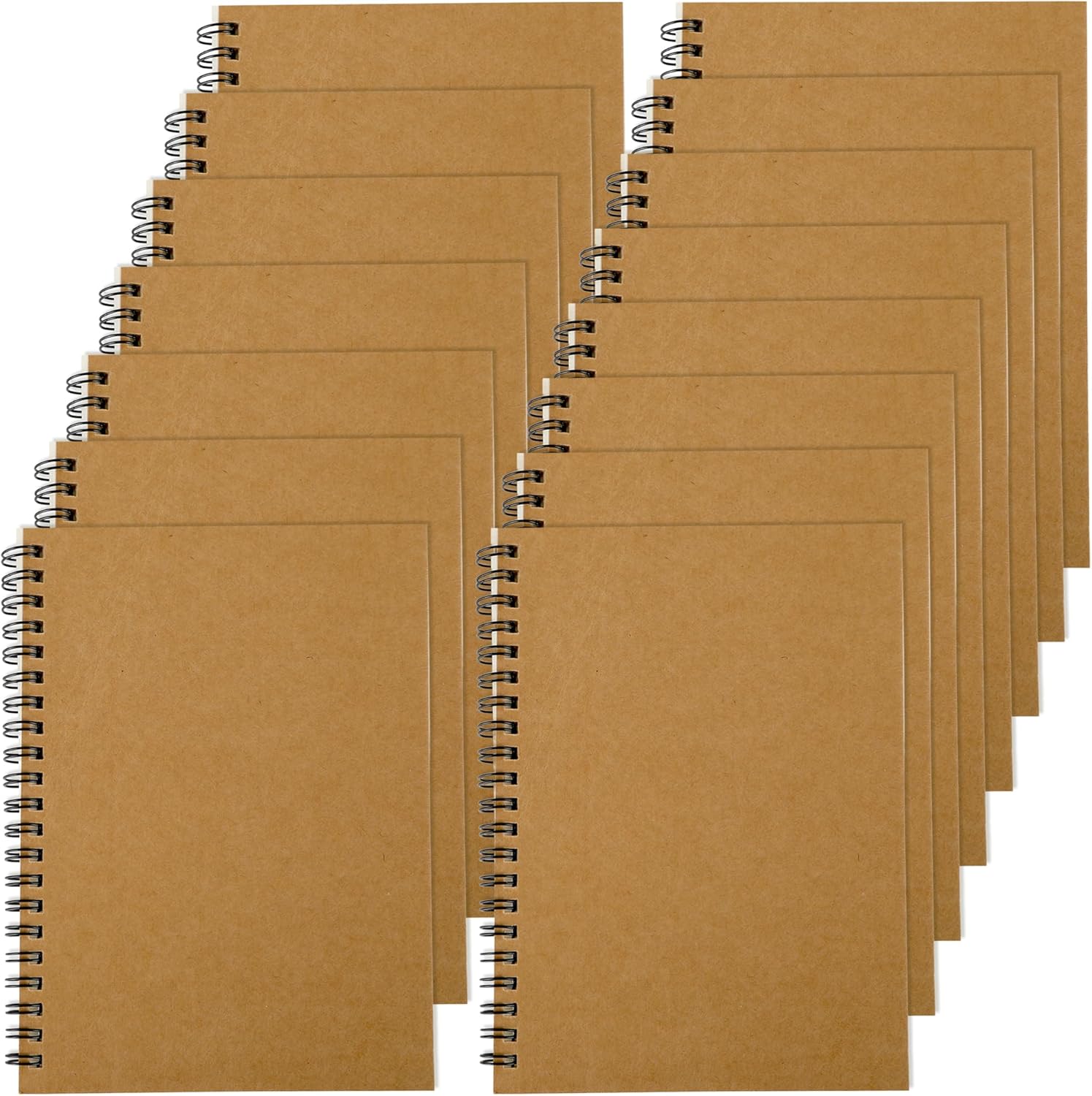 15 Pcs Spiral Notebooks Blank Kraft Sketch Book Bulk Brown Notepads for Office Student School Writing Drawing, 100 Pages 50 Sheets,5.12 x 7.48 Inch
