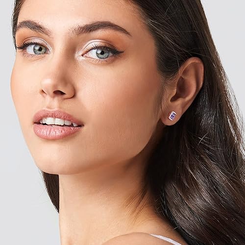 Miniatura 3 de Bestyle Sparkling 925 Sterling Silver Birthstone Stud Earrings for Women, HeartRoundTeardropSquare Crystal Solitaire Diamond Studs Halo Earrings,