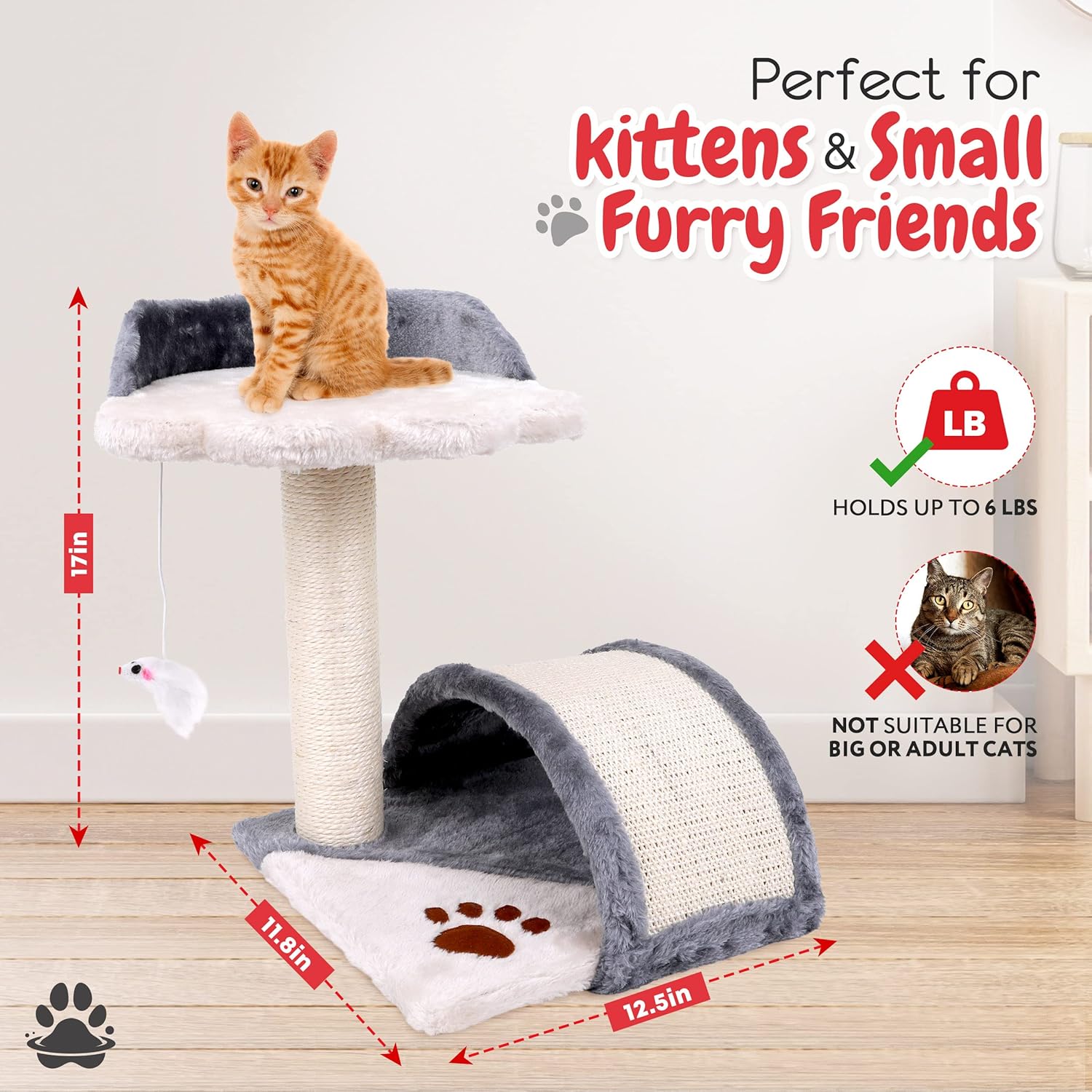 Kitten Scratching Post Small Cat Scratching Post – Sturdy, Easy-Assemble Scratching Posts for Cats Up to 6lbs – Natural Sisal Scratch Post Kitten Cat Tree Small – Small Cat Tower by Petzania