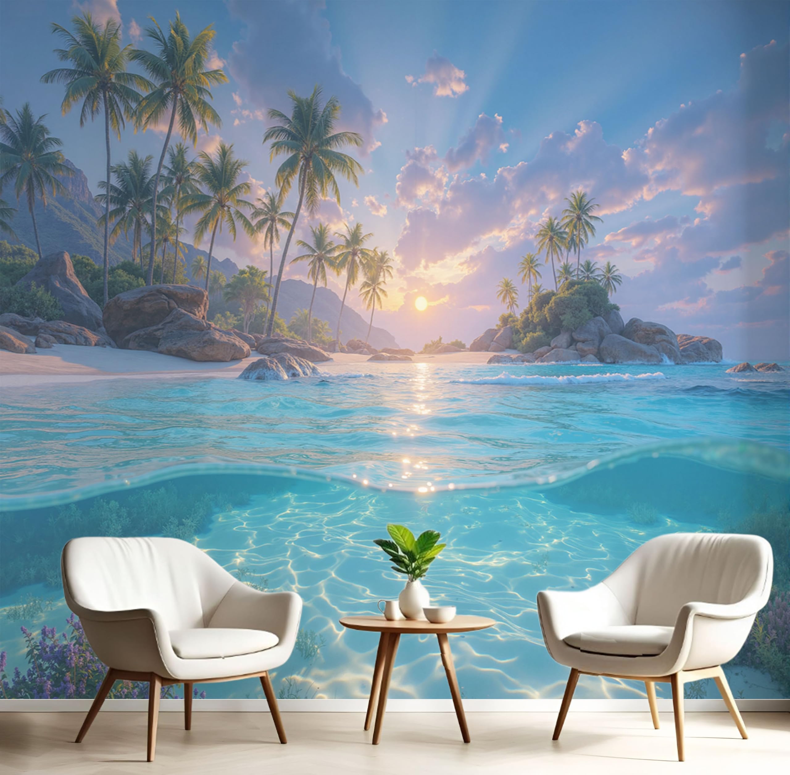 Papier Peint Soie Turquoise pour Agrandir une Pièce Sombre avec Fresque Grand 3D 400X280Cm