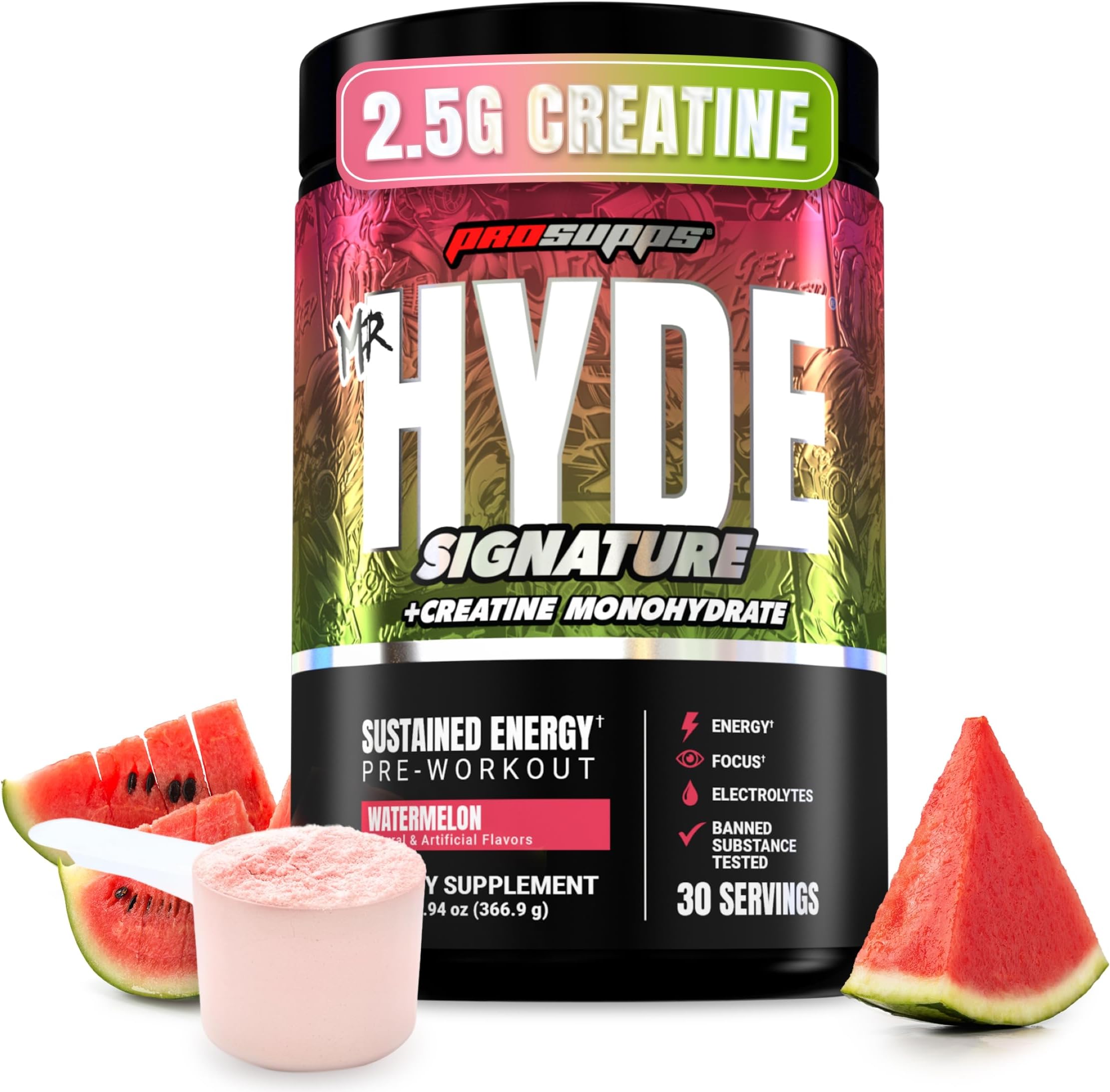 ProSupps Mr. Hyde Signature V2, Pre Workout Powder with Creatine, Beta Alanine & Caffeine - Performance, Energy & Hydration - Clean Fitness & Gym Supplements for Men & Women (Watermelon, 30 Servings)