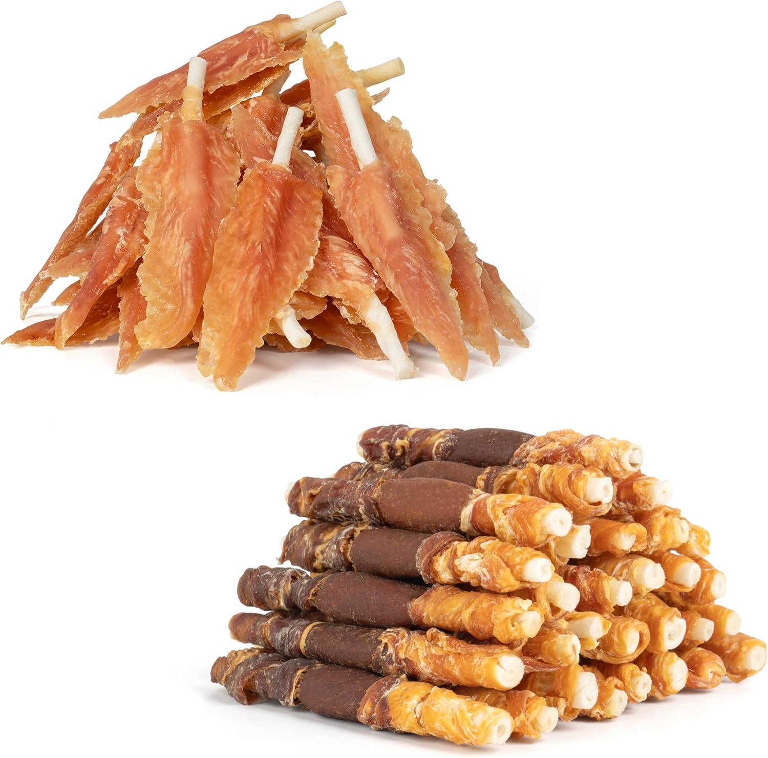 MON2SUN 4-4.5 Inch Chicken Wrapped Rawhide Sticks 40 Count for Puppy and Small Dogs & 5 Inch Triple Flavor Rawhide 30 Count for Small and Medium Dogs