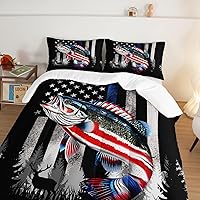 Vista 4 de HOSIMA - Juego de edredón individual de microfibra suave negro con 2 fundas de almohada, juego de ropa de cama individual a rayas con bandera