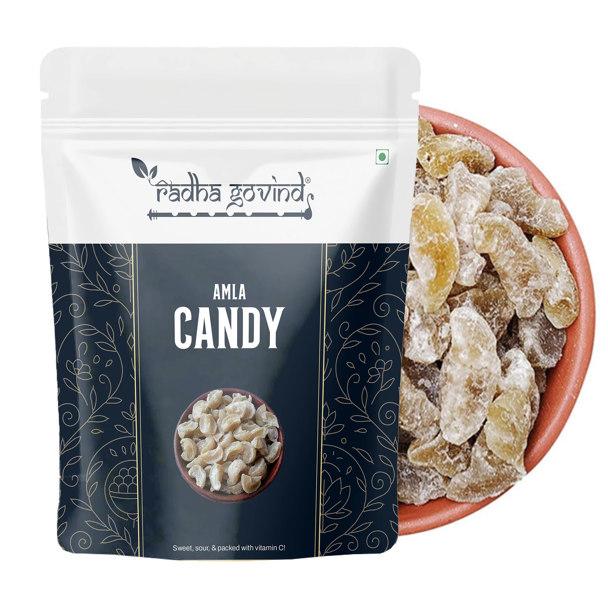 Radha Govind Tangy & Sweet Dried Amla Candy 400 grams Indian Gooseberry Snack Rich in Vitamin C & Antioxidants